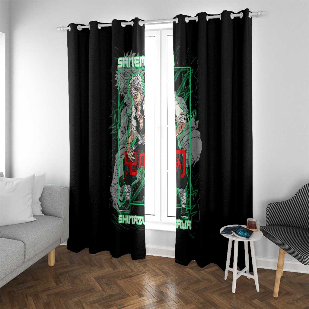 Shinazugawa Sanemi Demon Slayer Window Curtain with Green and Black Grid Style Design - The Mazicc