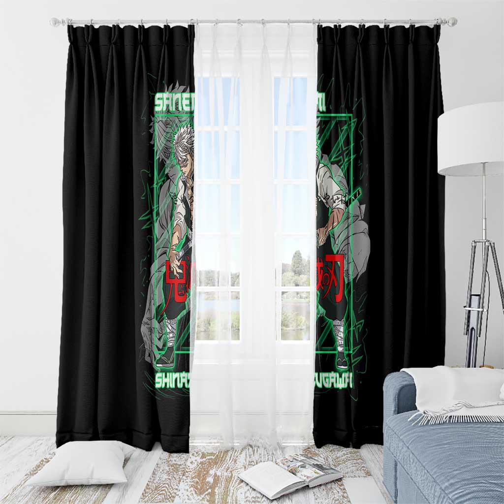 Shinazugawa Sanemi Demon Slayer Window Curtain with Green and Black Grid Style Design - The Mazicc