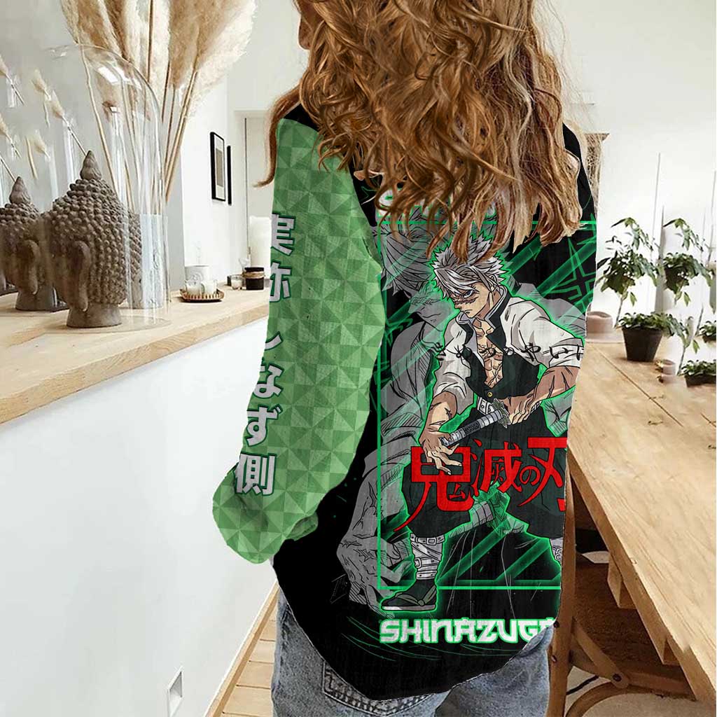 Shinazugawa Sanemi Demon Slayer Women Casual Shirt with Green and Black Grid Style Design - The Mazicc