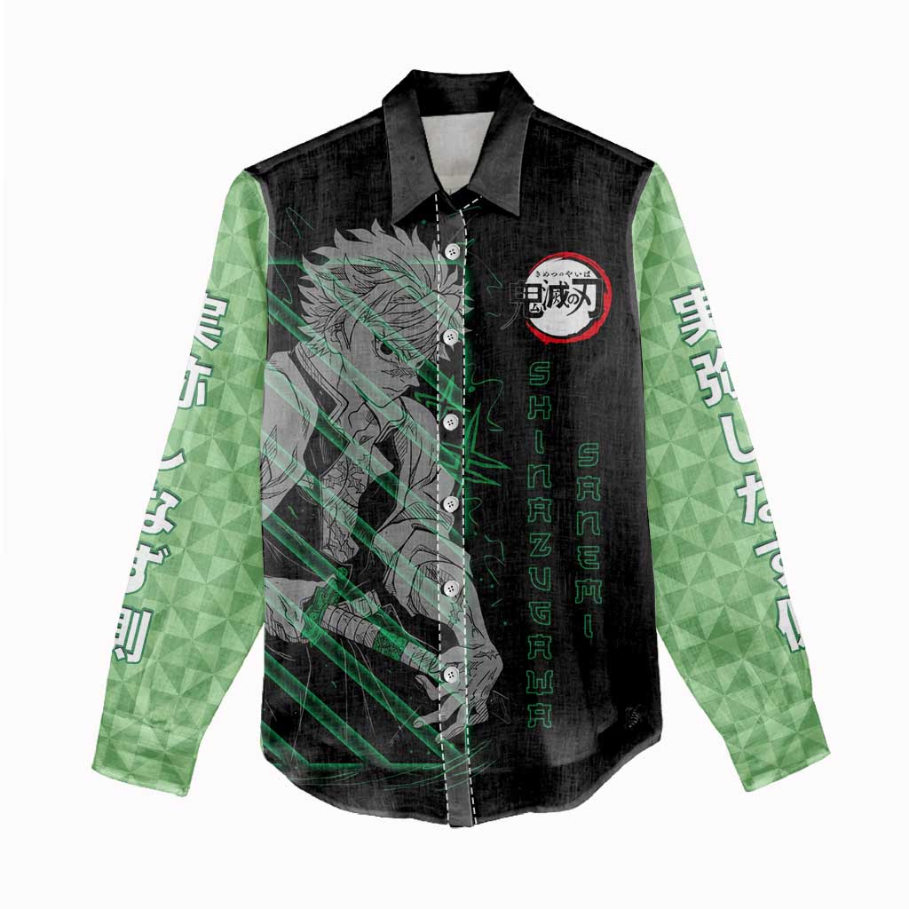 Shinazugawa Sanemi Demon Slayer Women Casual Shirt with Green and Black Grid Style Design - The Mazicc