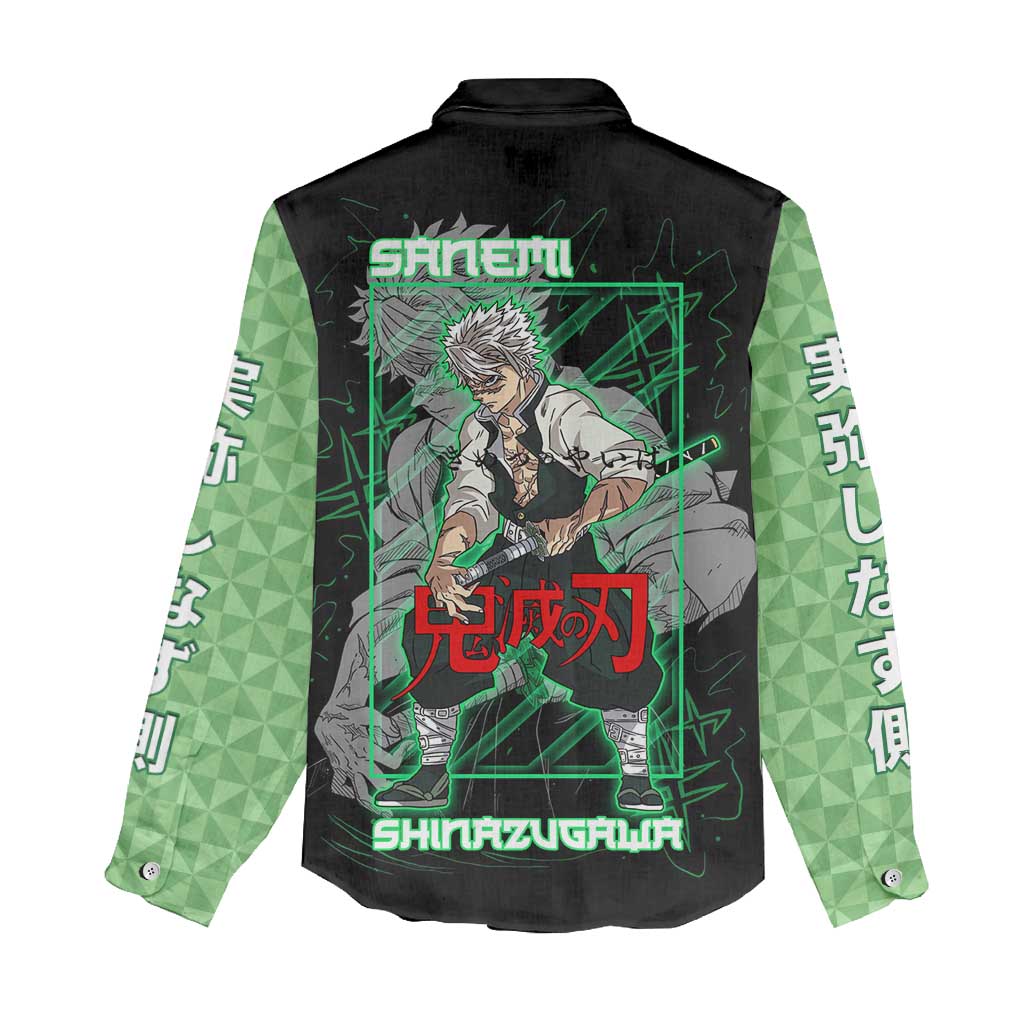 Shinazugawa Sanemi Demon Slayer Women Casual Shirt with Green and Black Grid Style Design - The Mazicc