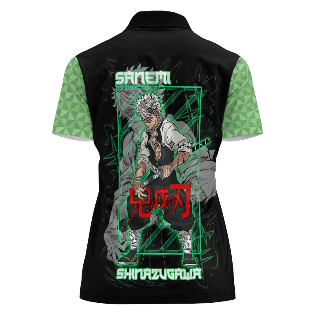 Shinazugawa Sanemi Demon Slayer Women Polo Shirt with Green and Black Grid Style Design - The Mazicc