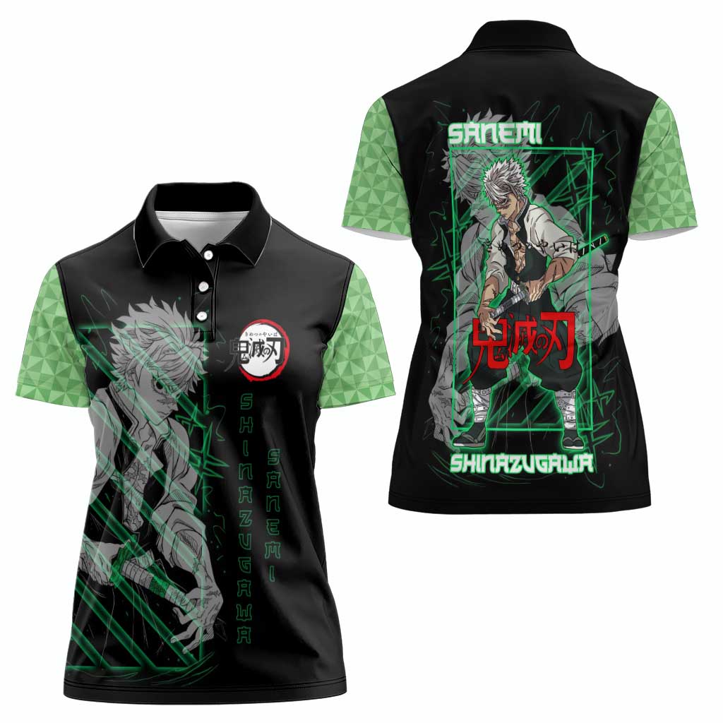 Shinazugawa Sanemi Demon Slayer Women Polo Shirt with Green and Black Grid Style Design - The Mazicc