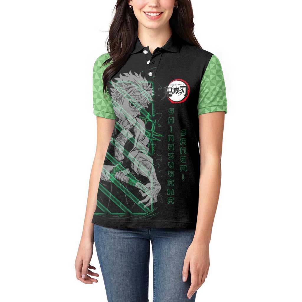 Shinazugawa Sanemi Demon Slayer Women Polo Shirt with Green and Black Grid Style Design - The Mazicc