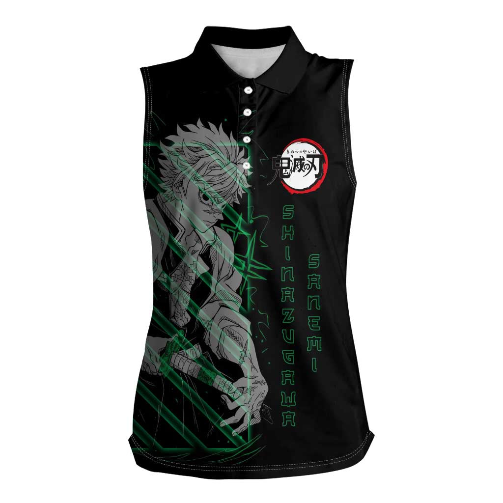 Shinazugawa Sanemi Demon Slayer Women Sleeveless Polo Shirt with Green and Black Grid Style Design - The Mazicc