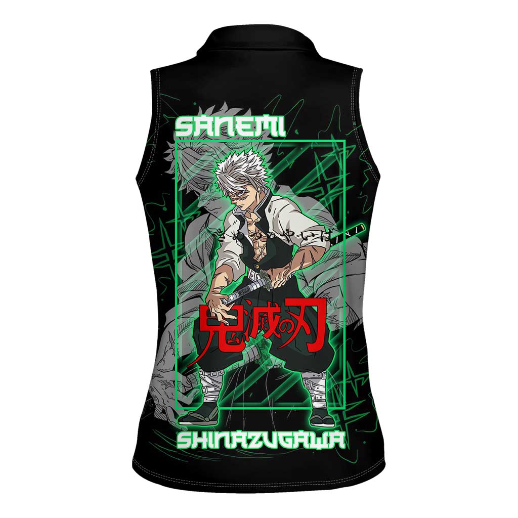 Shinazugawa Sanemi Demon Slayer Women Sleeveless Polo Shirt with Green and Black Grid Style Design - The Mazicc