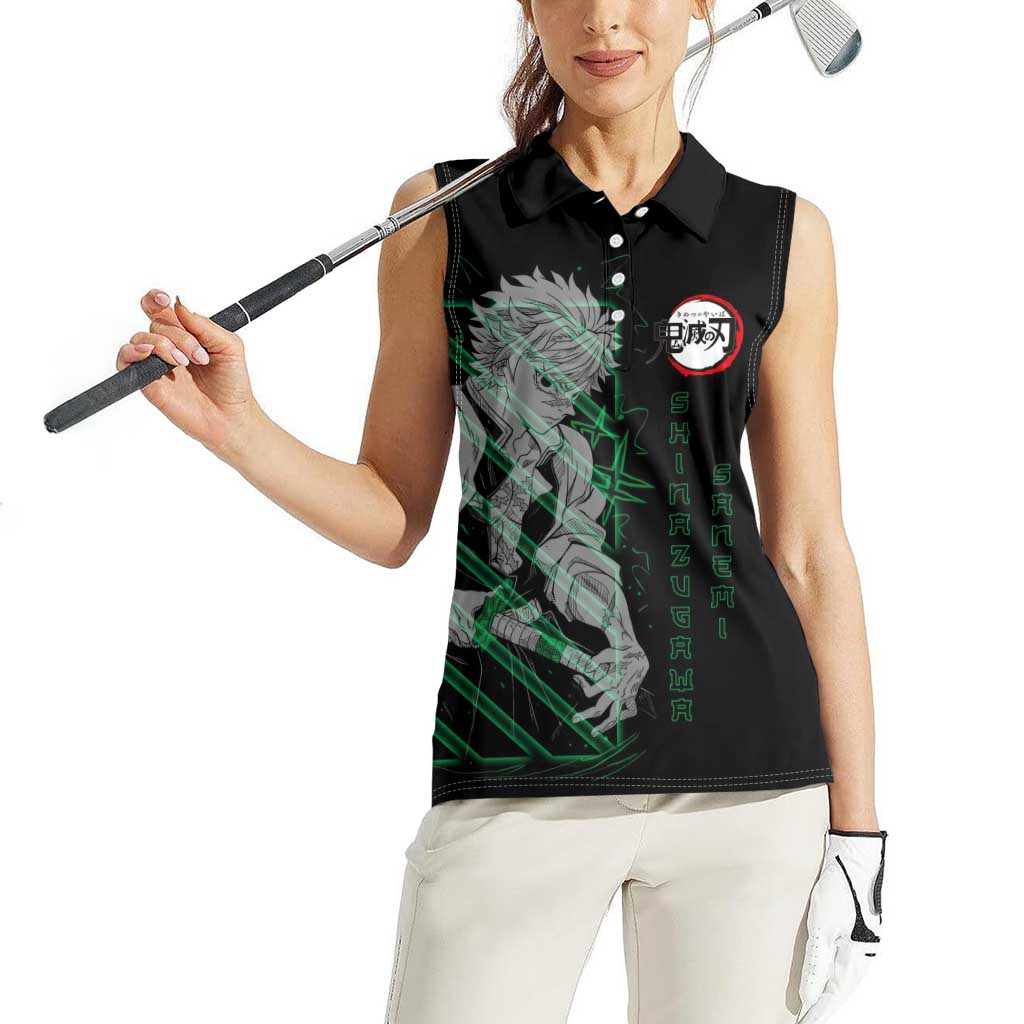Shinazugawa Sanemi Demon Slayer Women Sleeveless Polo Shirt with Green and Black Grid Style Design - The Mazicc