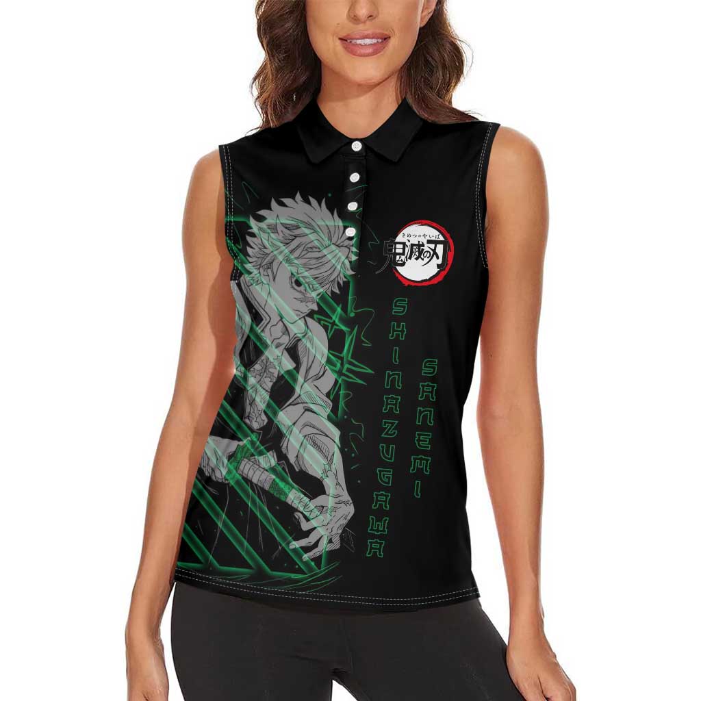 Shinazugawa Sanemi Demon Slayer Women Sleeveless Polo Shirt with Green and Black Grid Style Design - The Mazicc