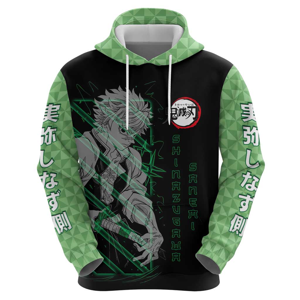 Shinazugawa Sanemi Demon Slayer Zip Hoodie with Green and Black Grid Style Design - The Mazicc