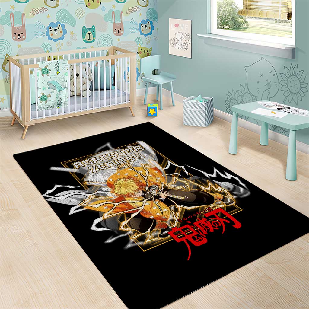 Agatsuma Zenitsu Demon Slayer Area Rug with Yellow and Black Lightning Style Design - The Mazicc