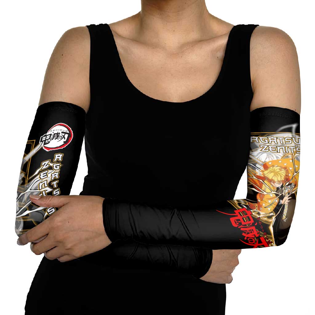 Agatsuma Zenitsu Demon Slayer Arm Sleeves with Yellow and Black Lightning Style Design - The Mazicc