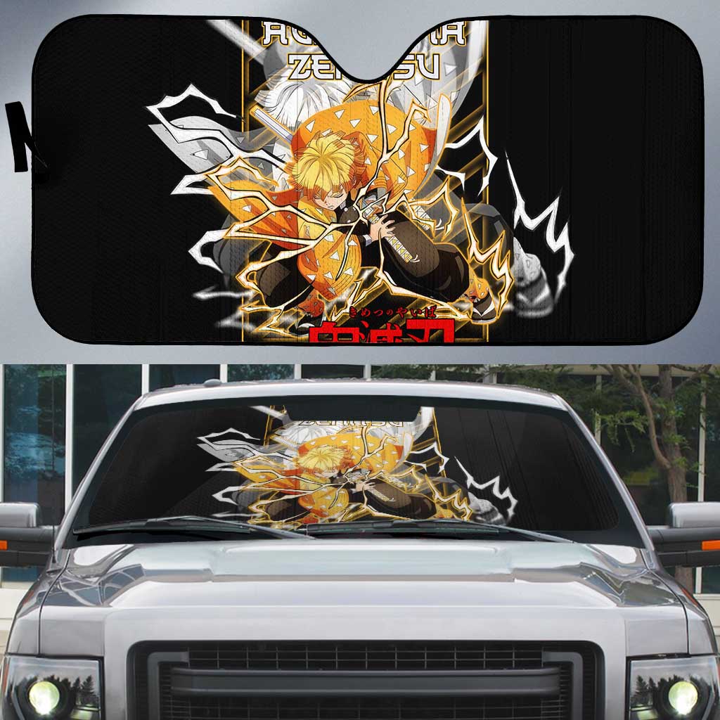 Agatsuma Zenitsu Demon Slayer Auto Sun Shade with Yellow and Black Lightning Style Design - The Mazicc