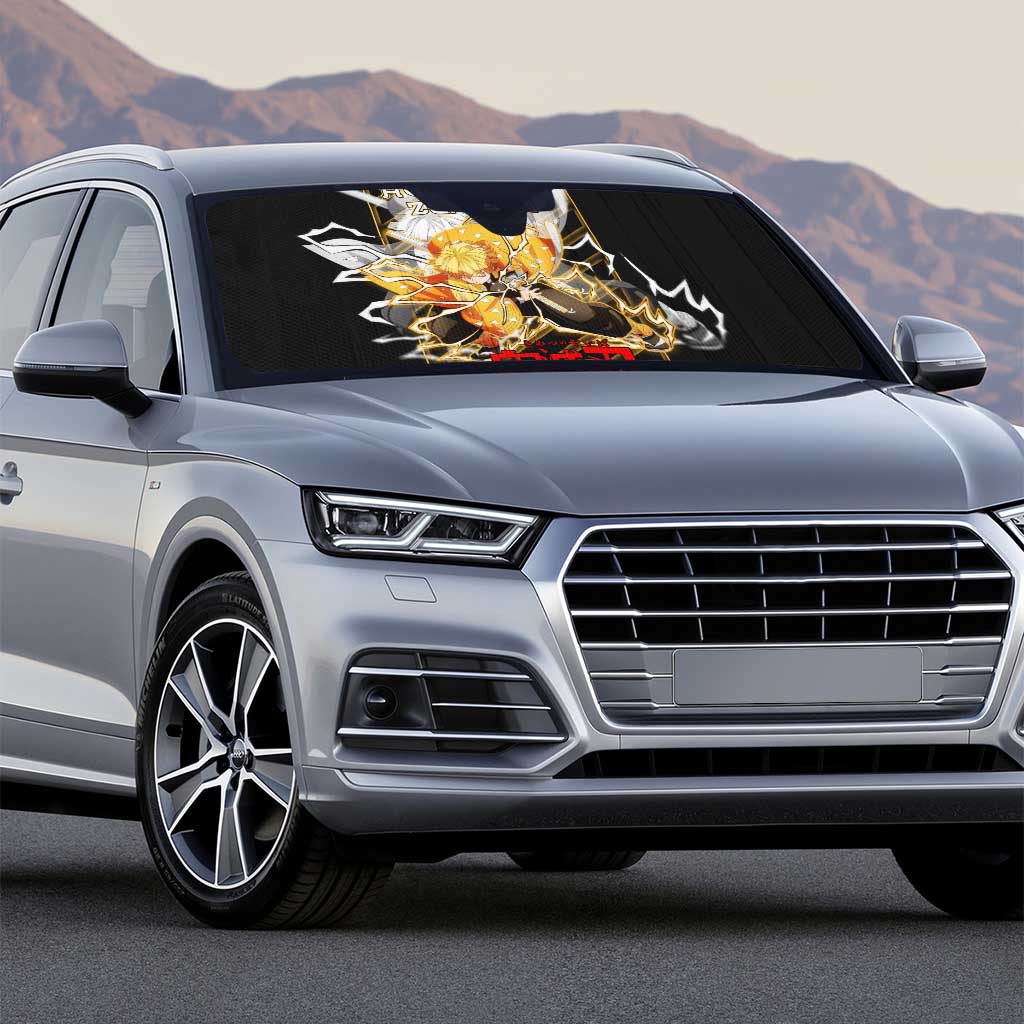Agatsuma Zenitsu Demon Slayer Auto Sun Shade with Yellow and Black Lightning Style Design - The Mazicc