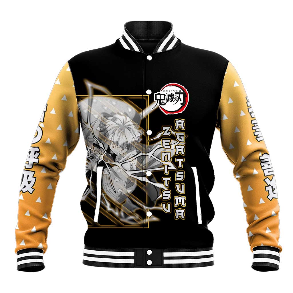 Agatsuma Zenitsu Demon Slayer Baseball Jacket with Yellow and Black Lightning Style Design - The Mazicc