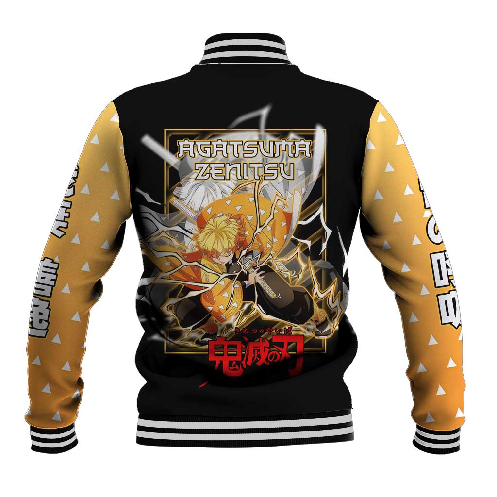 Agatsuma Zenitsu Demon Slayer Baseball Jacket with Yellow and Black Lightning Style Design - The Mazicc