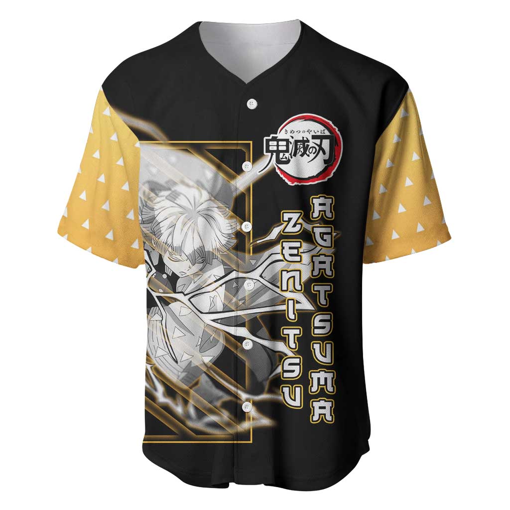Agatsuma Zenitsu Demon Slayer Baseball Jersey with Yellow and Black Lightning Style Design - The Mazicc