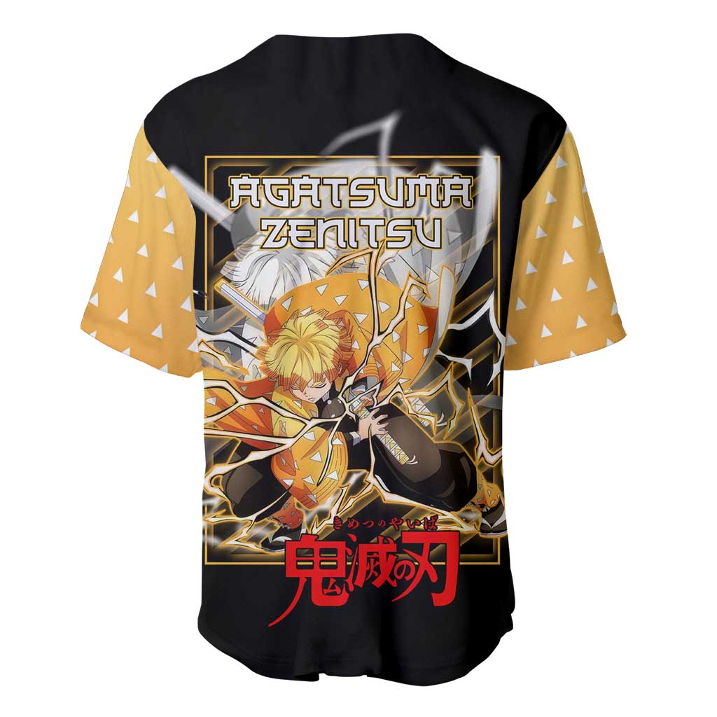 Agatsuma Zenitsu Demon Slayer Baseball Jersey with Yellow and Black Lightning Style Design - The Mazicc
