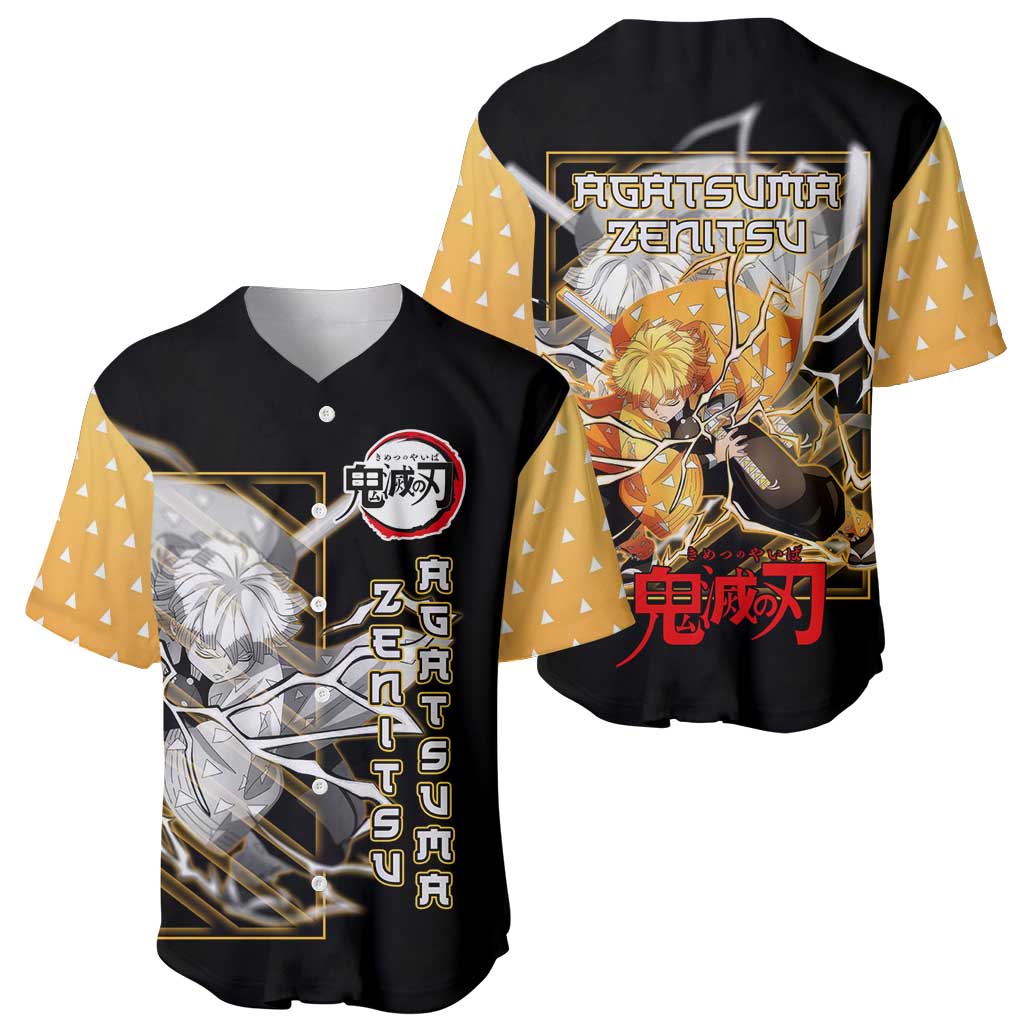 Agatsuma Zenitsu Demon Slayer Baseball Jersey with Yellow and Black Lightning Style Design - The Mazicc