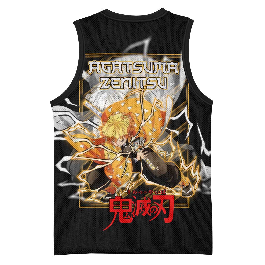 Agatsuma Zenitsu Demon Slayer Basketball Jersey with Yellow and Black Lightning Style Design - The Mazicc