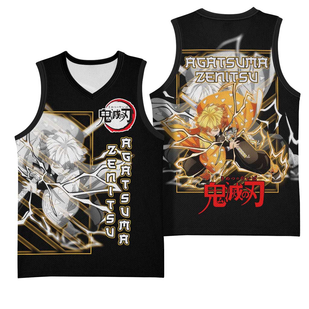 Agatsuma Zenitsu Demon Slayer Basketball Jersey with Yellow and Black Lightning Style Design - The Mazicc