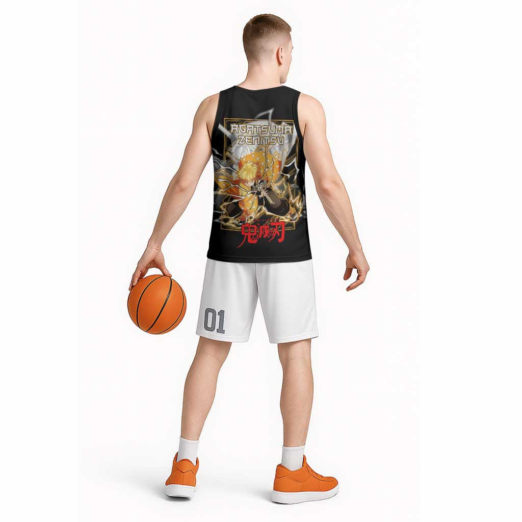 Agatsuma Zenitsu Demon Slayer Basketball Jersey with Yellow and Black Lightning Style Design - The Mazicc
