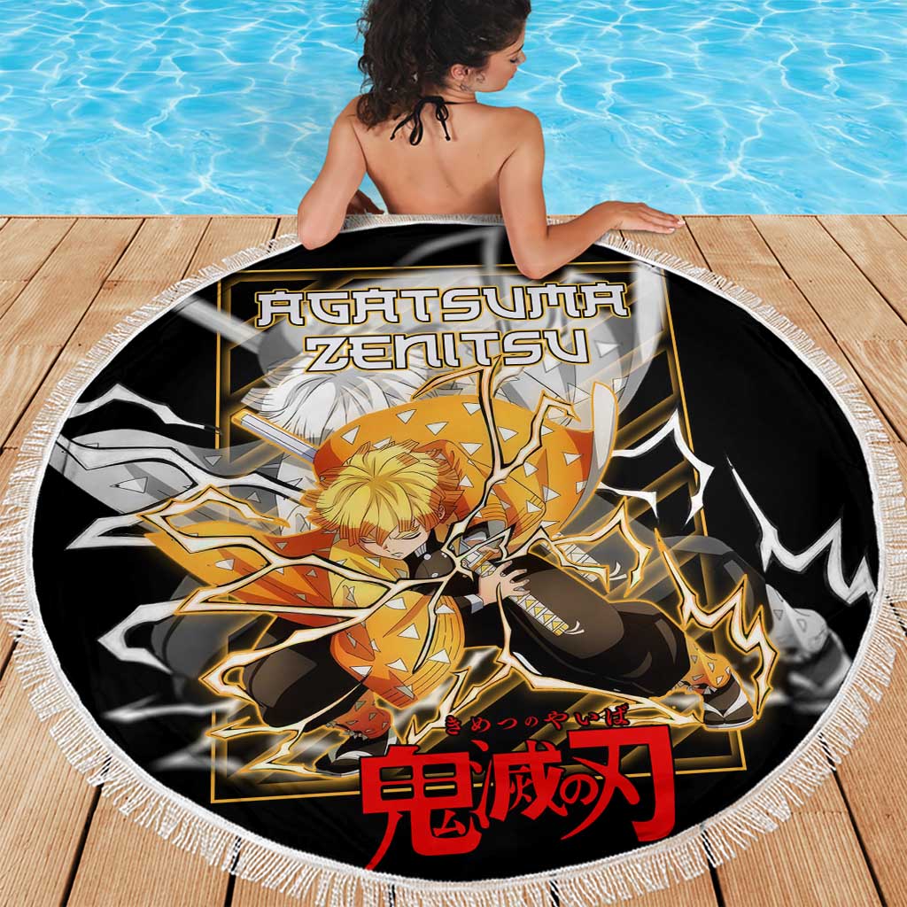 Agatsuma Zenitsu Demon Slayer Beach Blanket with Yellow and Black Lightning Style Design - The Mazicc