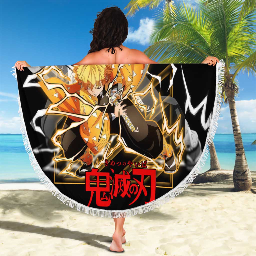 Agatsuma Zenitsu Demon Slayer Beach Blanket with Yellow and Black Lightning Style Design - The Mazicc