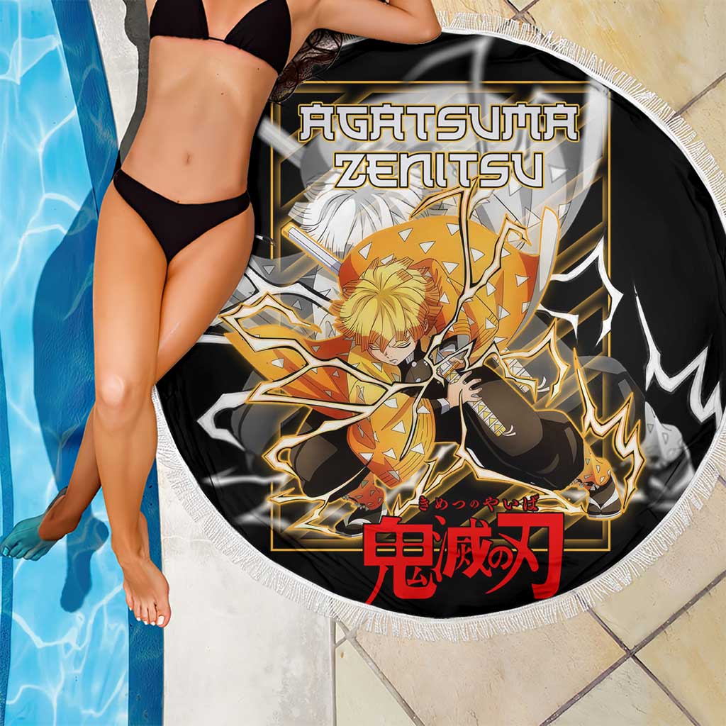 Agatsuma Zenitsu Demon Slayer Beach Blanket with Yellow and Black Lightning Style Design - The Mazicc