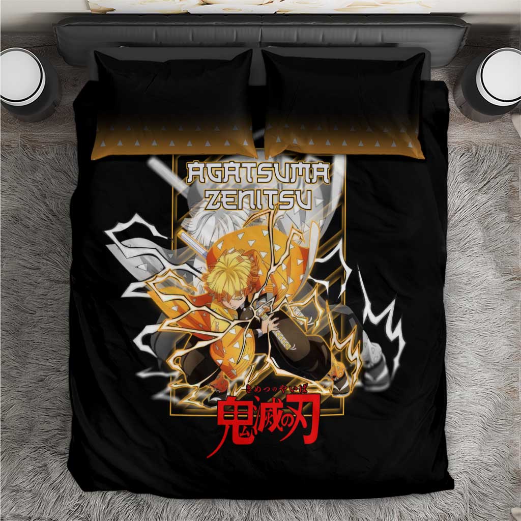 Agatsuma Zenitsu Demon Slayer Bedding Set with Yellow and Black Lightning Style Design - The Mazicc