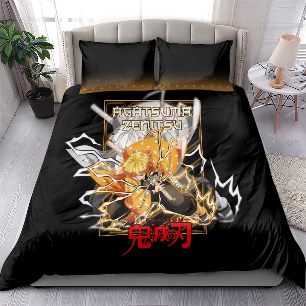 Agatsuma Zenitsu Demon Slayer Bedding Set with Yellow and Black Lightning Style Design - The Mazicc