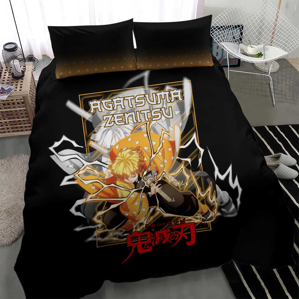 Agatsuma Zenitsu Demon Slayer Bedding Set with Yellow and Black Lightning Style Design - The Mazicc