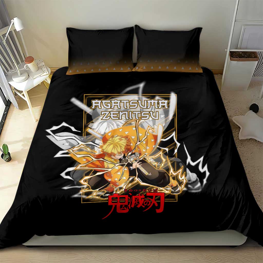 Agatsuma Zenitsu Demon Slayer Bedding Set with Yellow and Black Lightning Style Design - The Mazicc