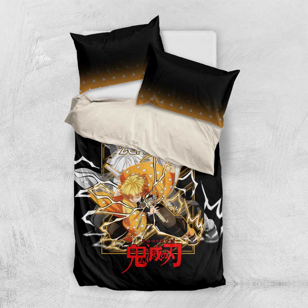 Agatsuma Zenitsu Demon Slayer Bedding Set with Yellow and Black Lightning Style Design - The Mazicc