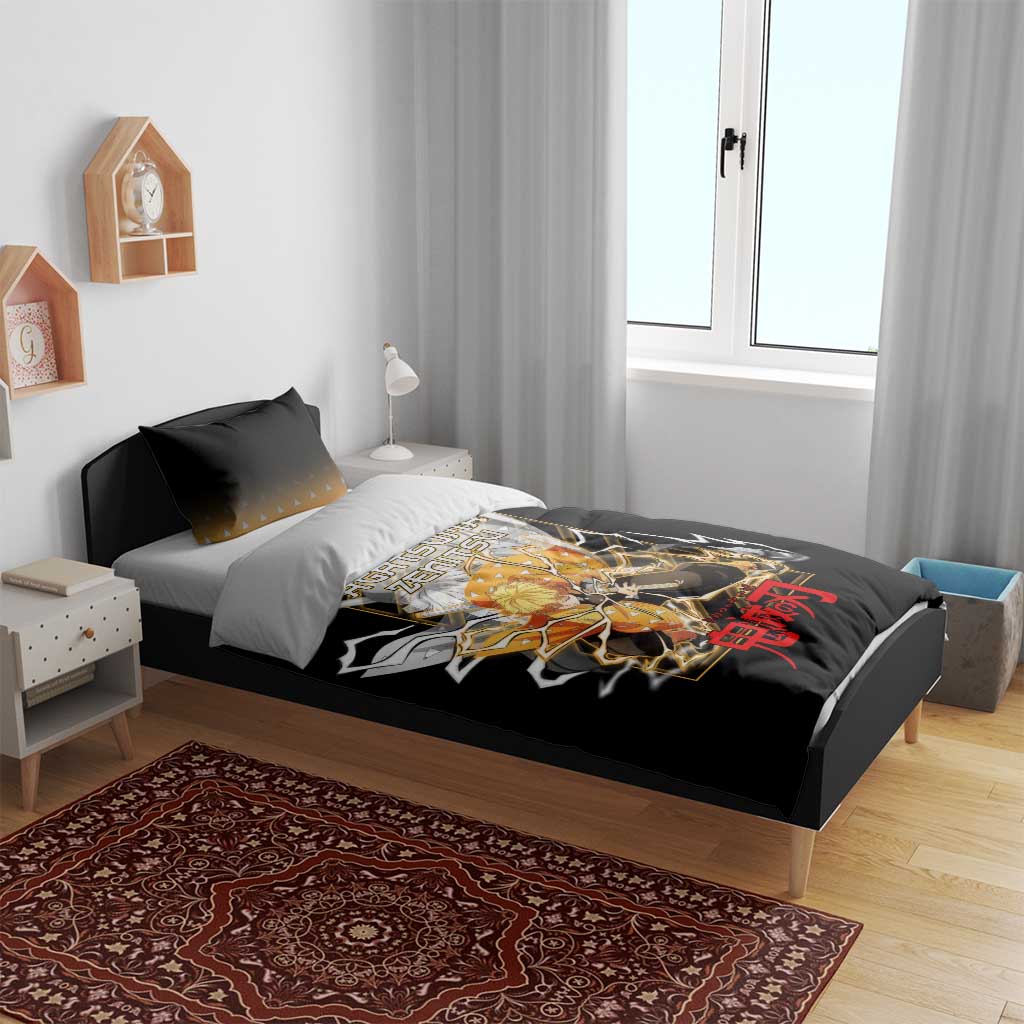 Agatsuma Zenitsu Demon Slayer Bedding Set with Yellow and Black Lightning Style Design - The Mazicc