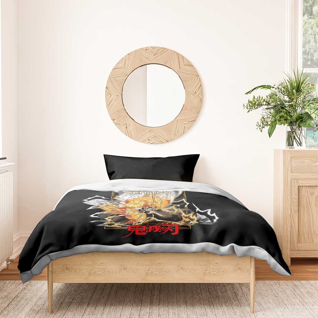 Agatsuma Zenitsu Demon Slayer Bedding Set with Yellow and Black Lightning Style Design - The Mazicc