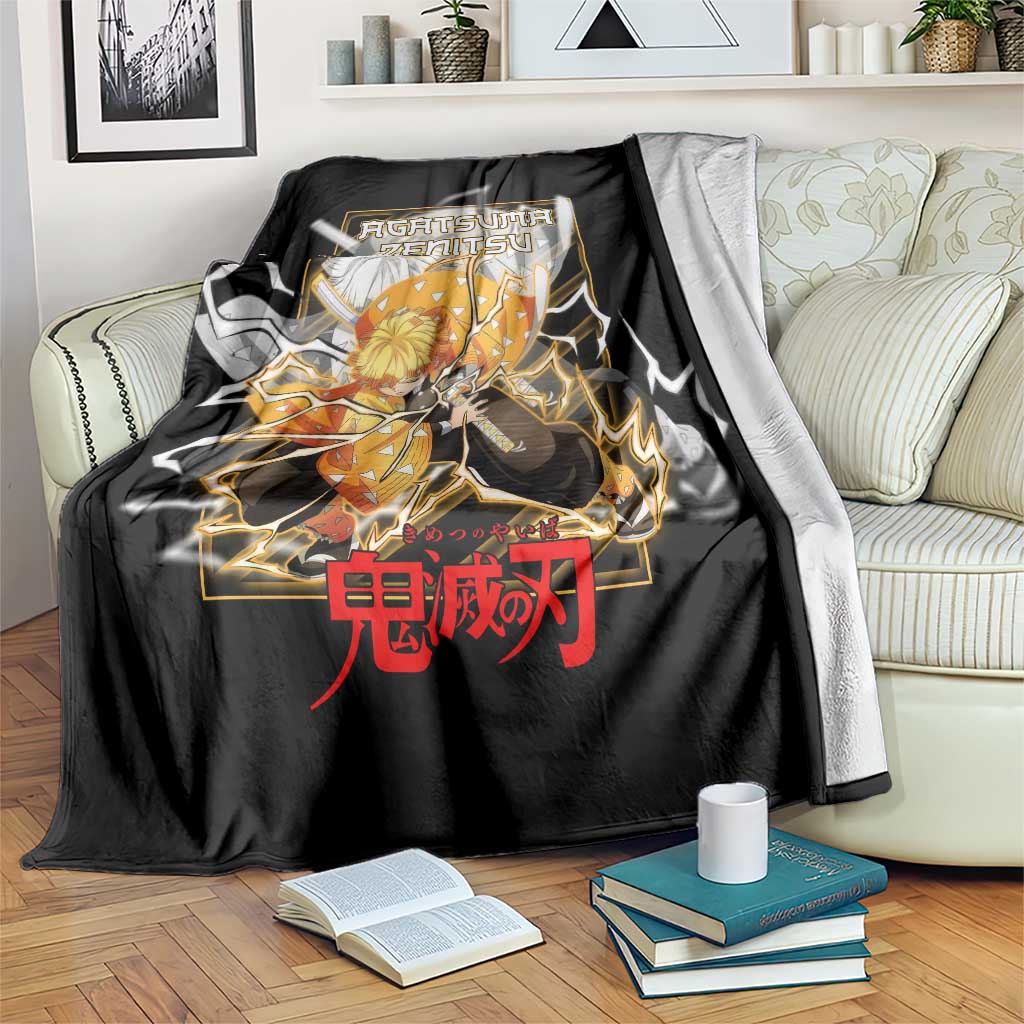 Agatsuma Zenitsu Demon Slayer Blanket with Yellow and Black Lightning Style Design - The Mazicc