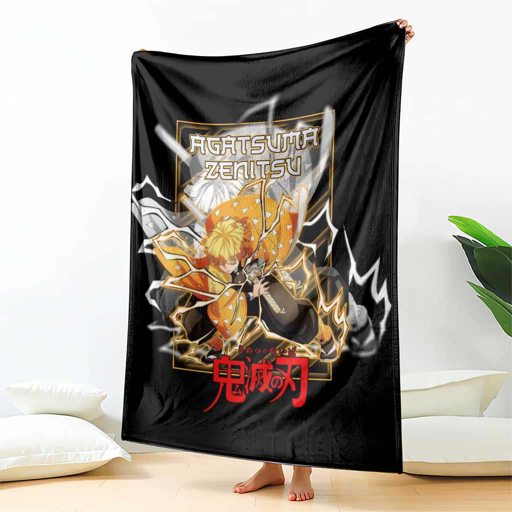 Agatsuma Zenitsu Demon Slayer Blanket with Yellow and Black Lightning Style Design - The Mazicc
