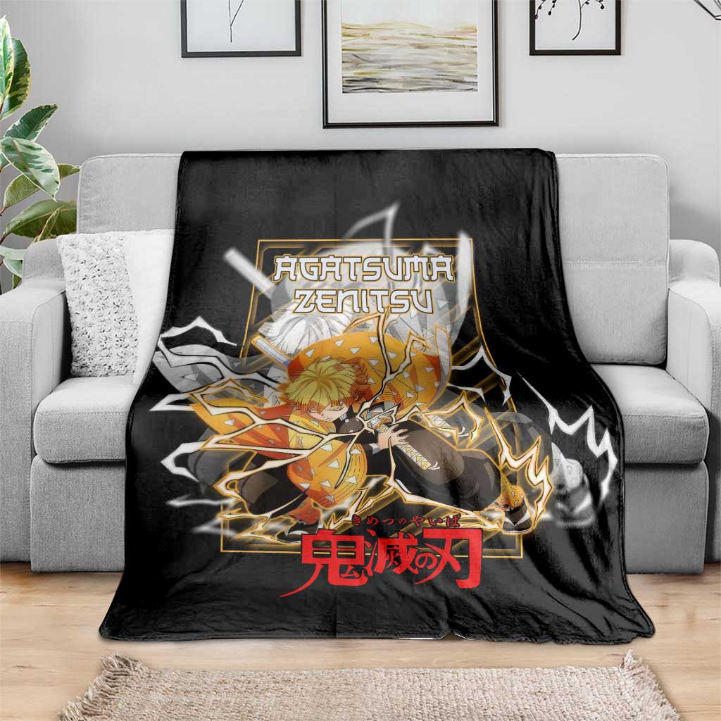 Agatsuma Zenitsu Demon Slayer Blanket with Yellow and Black Lightning Style Design - The Mazicc