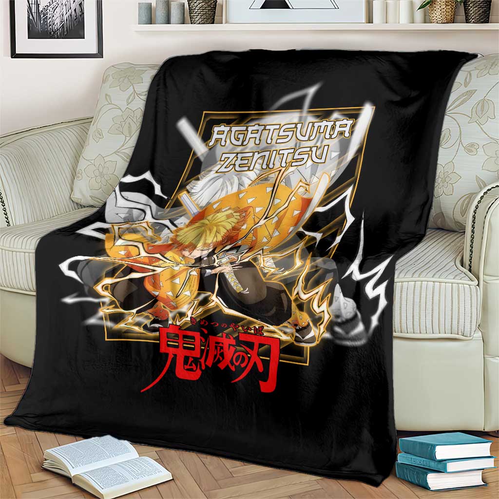 Agatsuma Zenitsu Demon Slayer Blanket with Yellow and Black Lightning Style Design - The Mazicc