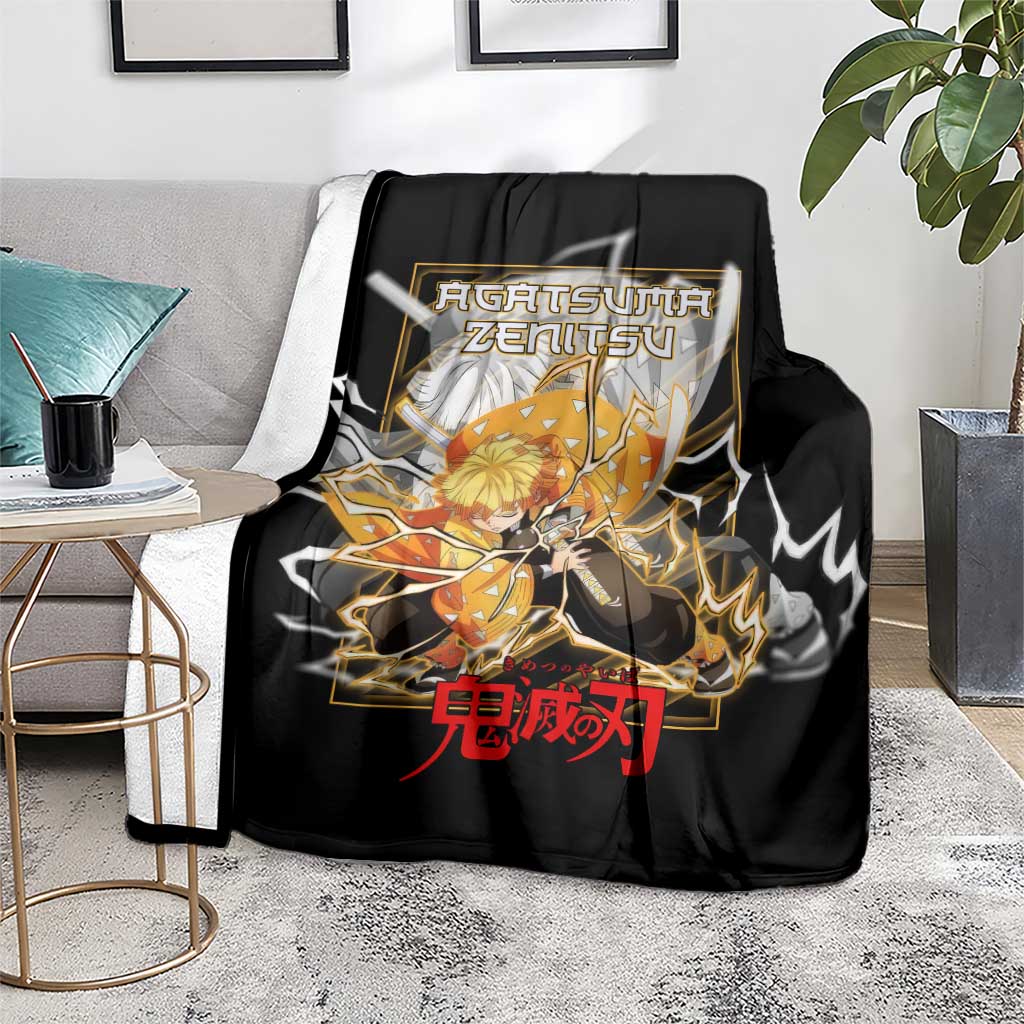 Agatsuma Zenitsu Demon Slayer Blanket with Yellow and Black Lightning Style Design - The Mazicc
