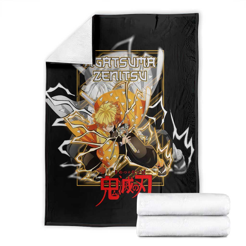 Agatsuma Zenitsu Demon Slayer Blanket with Yellow and Black Lightning Style Design - The Mazicc