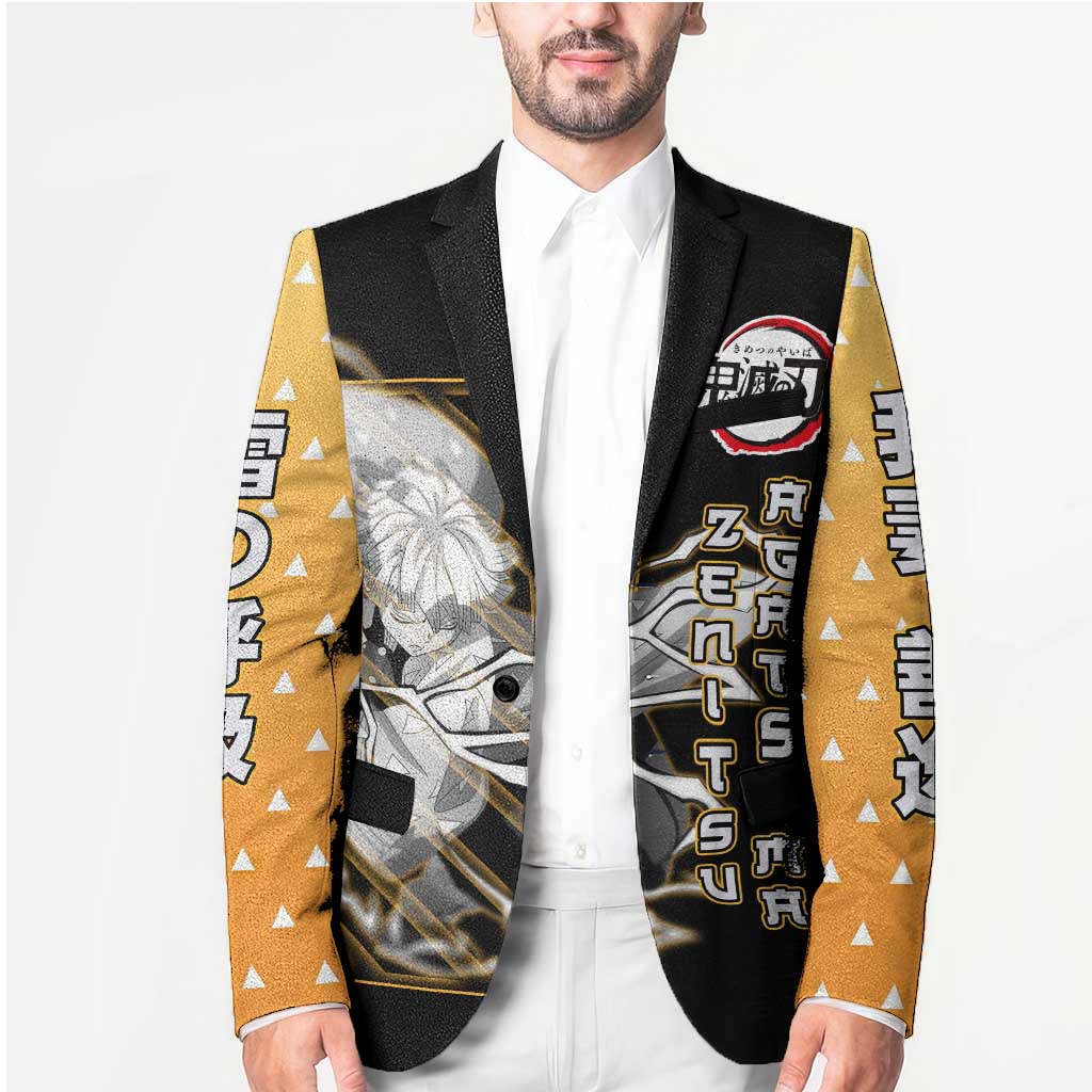 Agatsuma Zenitsu Demon Slayer Blazer with Yellow and Black Lightning Style Design - The Mazicc