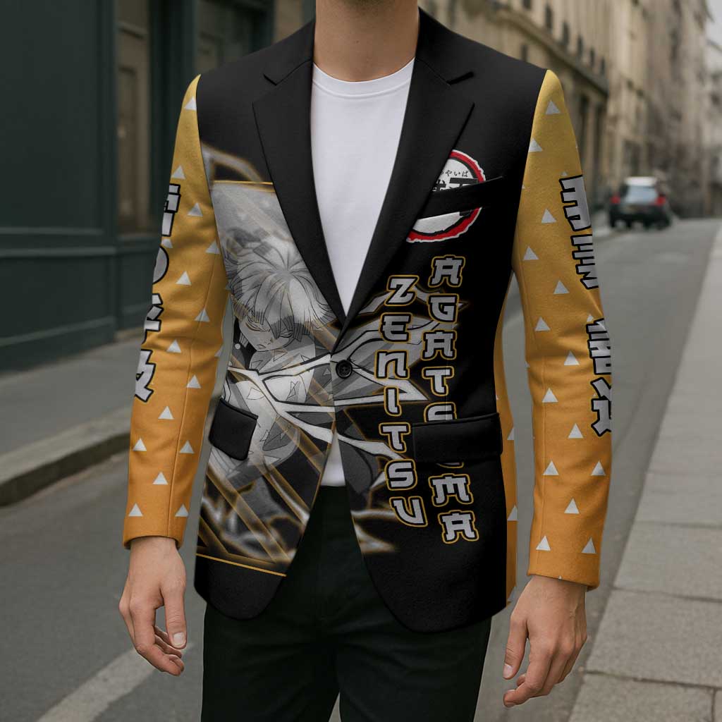 Agatsuma Zenitsu Demon Slayer Blazer with Yellow and Black Lightning Style Design - The Mazicc