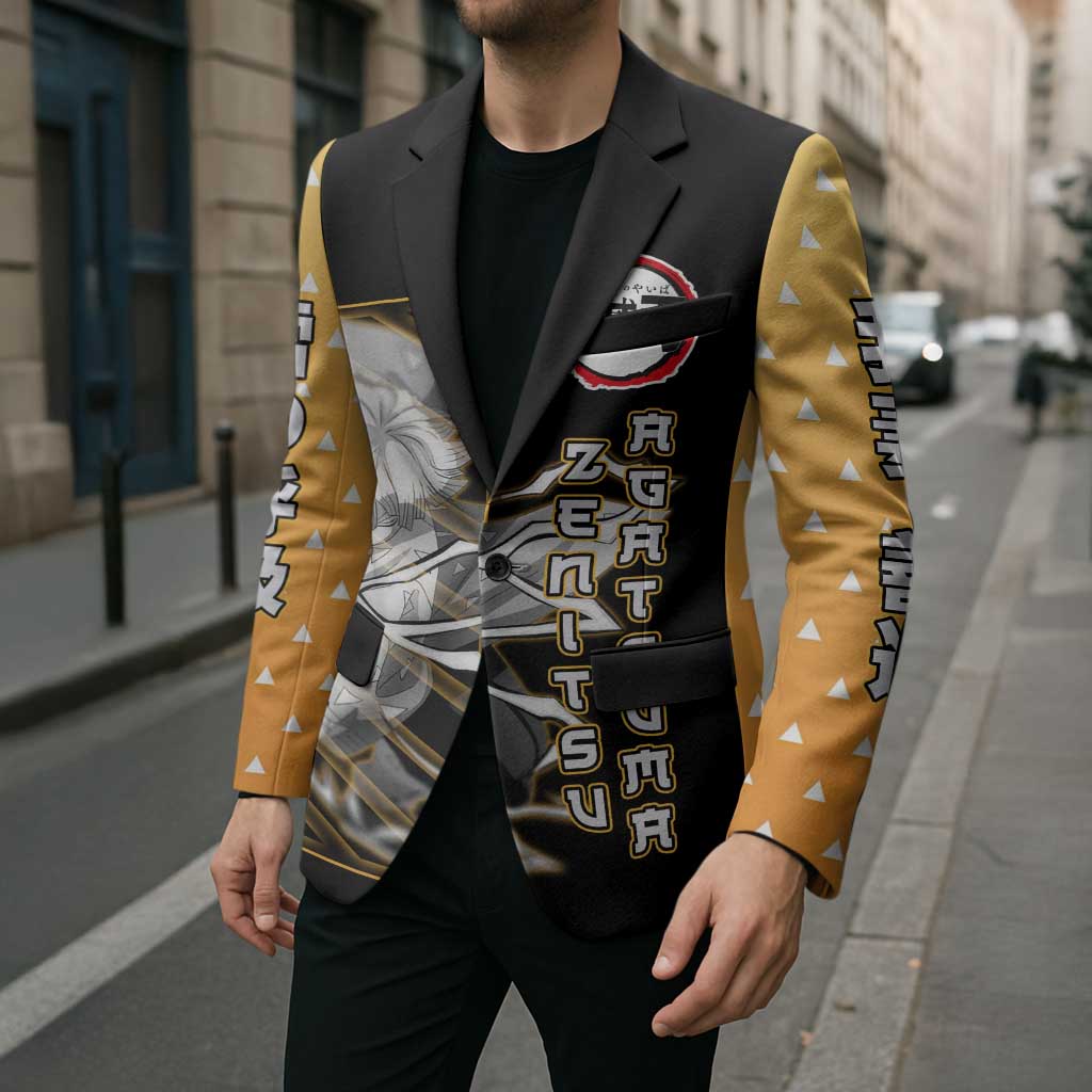 Agatsuma Zenitsu Demon Slayer Blazer with Yellow and Black Lightning Style Design - The Mazicc