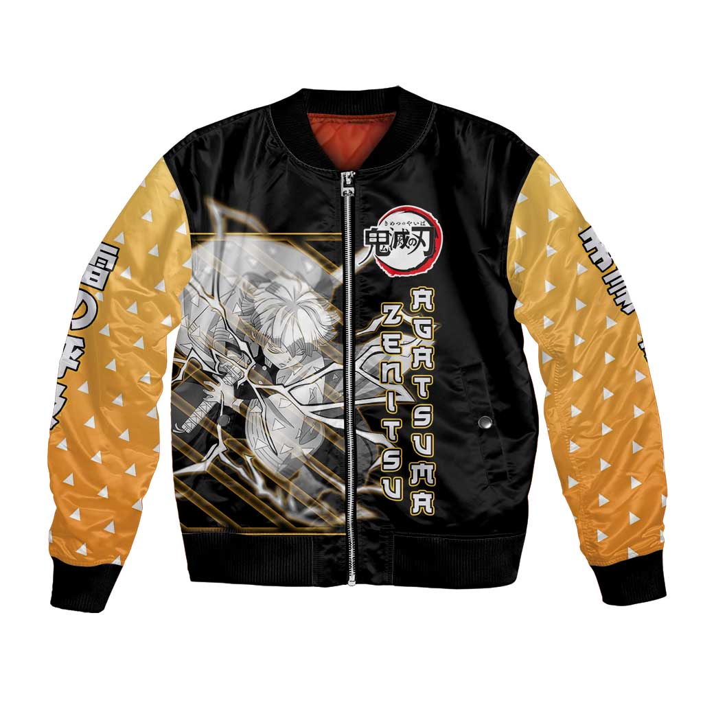 Agatsuma Zenitsu Demon Slayer Bomber Jacket with Yellow and Black Lightning Style Design - The Mazicc