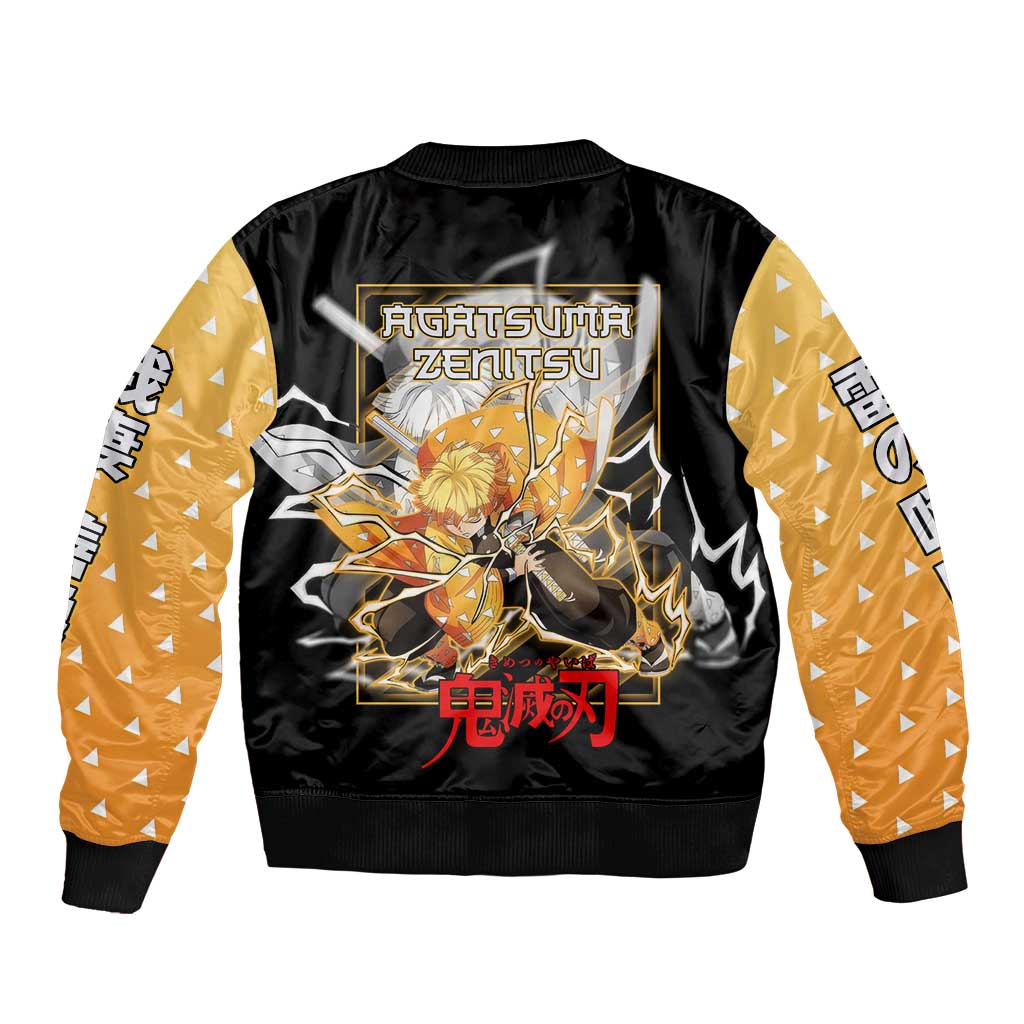 Agatsuma Zenitsu Demon Slayer Bomber Jacket with Yellow and Black Lightning Style Design - The Mazicc