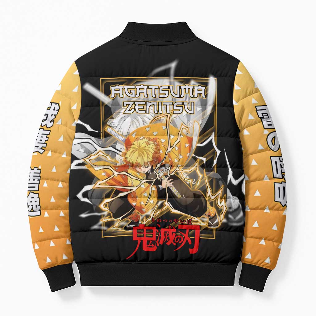 Agatsuma Zenitsu Demon Slayer Bomber Puffer Jacket with Yellow and Black Lightning Style Design - The Mazicc