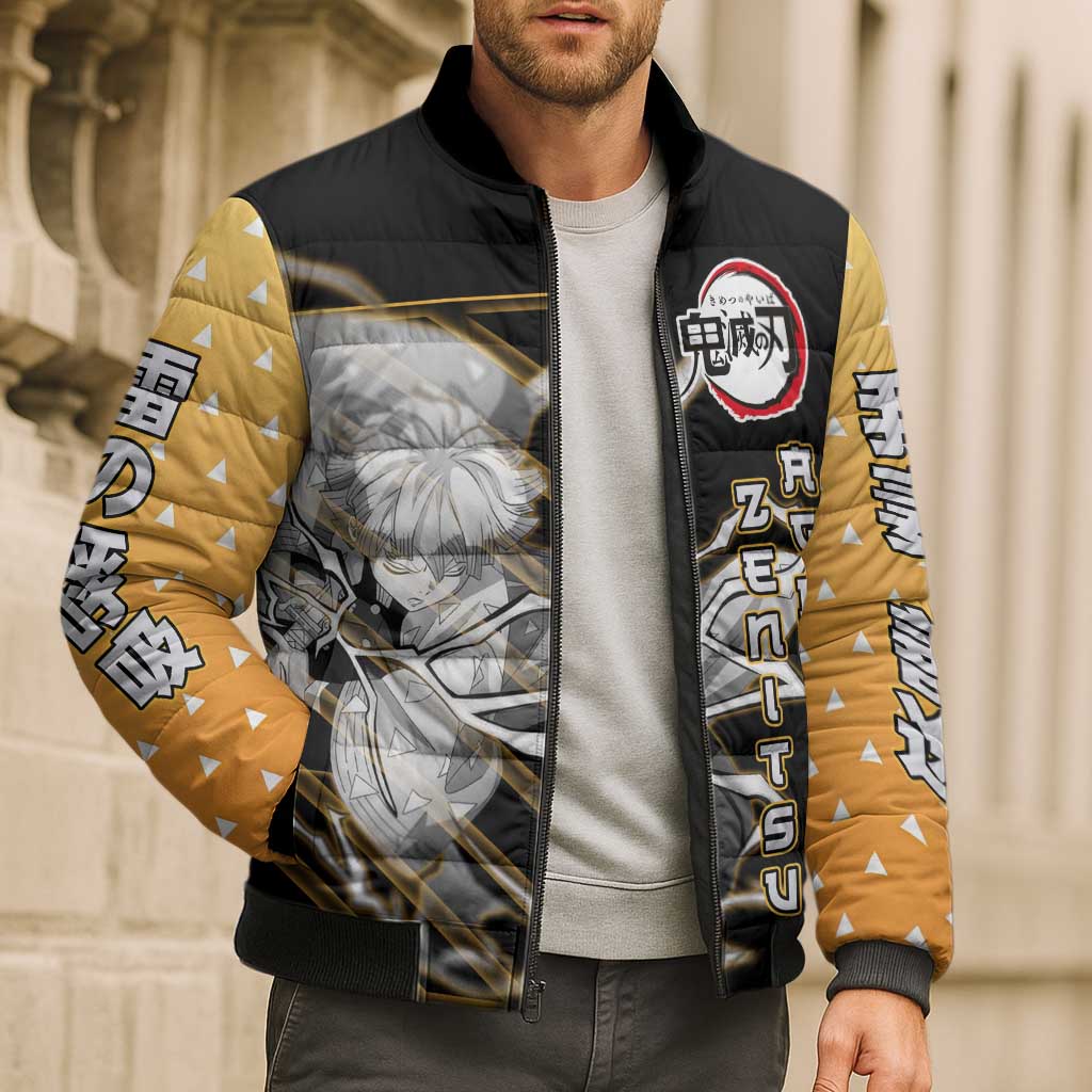Agatsuma Zenitsu Demon Slayer Bomber Puffer Jacket with Yellow and Black Lightning Style Design - The Mazicc