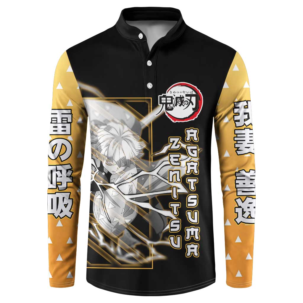Agatsuma Zenitsu Demon Slayer Button Sweatshirt with Yellow and Black Lightning Style Design - The Mazicc