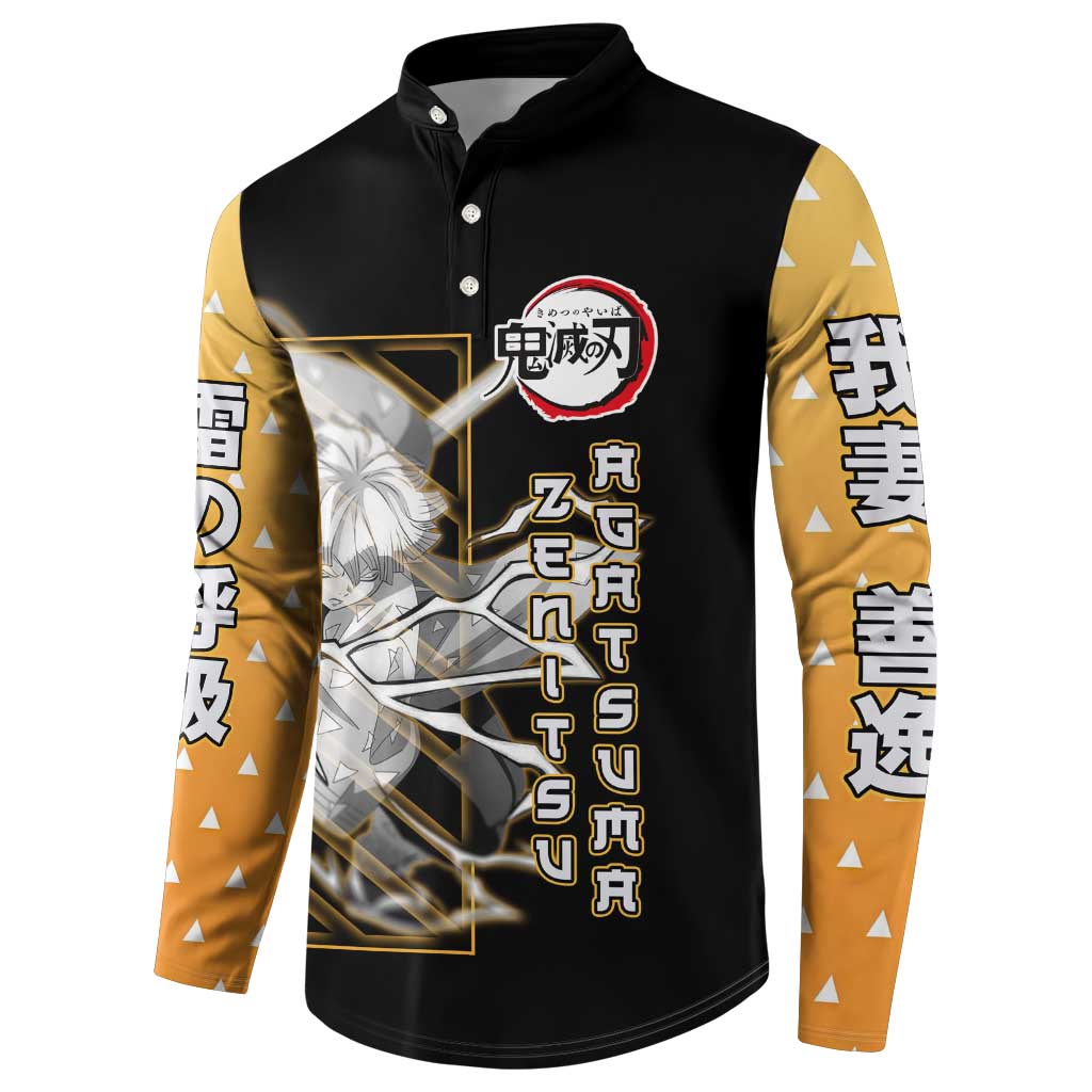 Agatsuma Zenitsu Demon Slayer Button Sweatshirt with Yellow and Black Lightning Style Design - The Mazicc